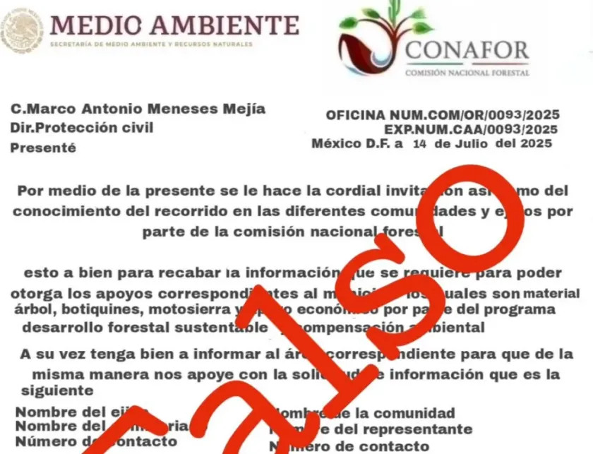 Advierte CONAFOR sobre falsos funcionarios y extorsiones
