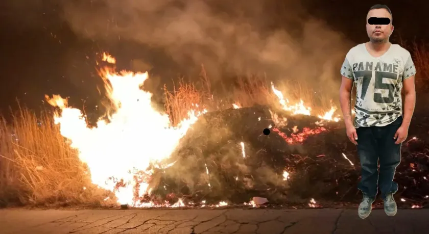 Texcoco: sujeto es sorprendido en flagrancia incendiando un predio