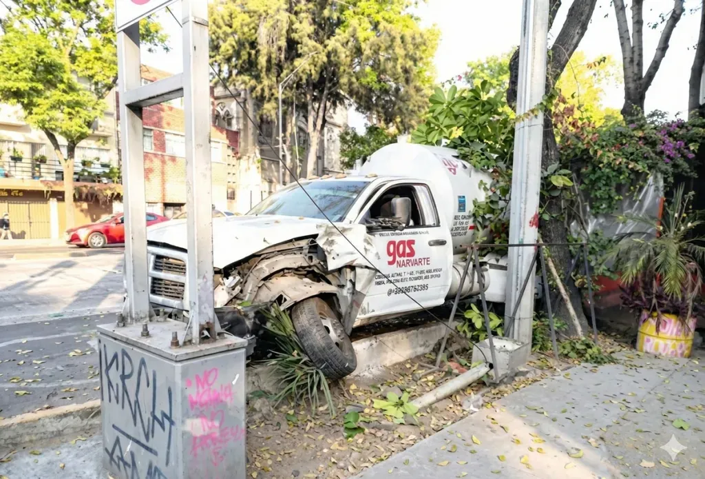 Choca pipa de gas contra jardinera en la Cuauhtémoc