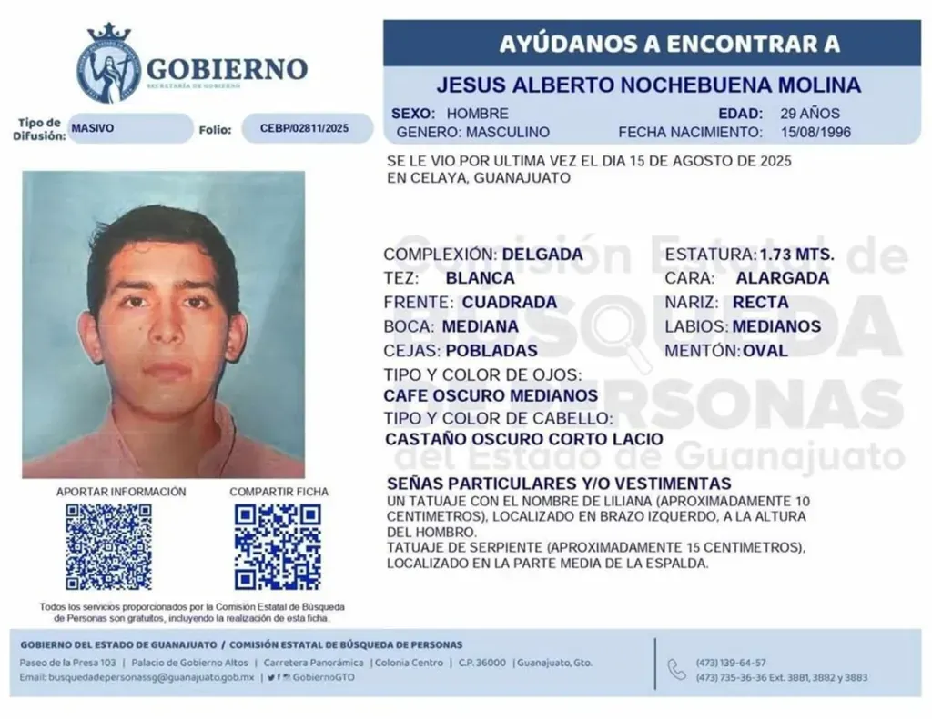 Difunden ficha de búsqueda de joven desaparecido en Celaya