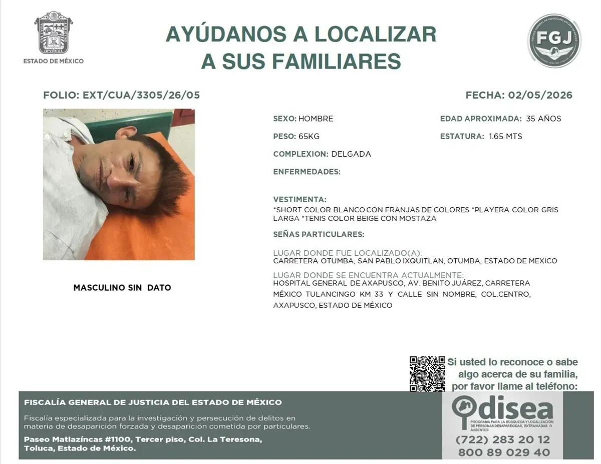 Buscan a familiares de hombre hallado en la carretera Otumba-San Pablo Ixquitlan