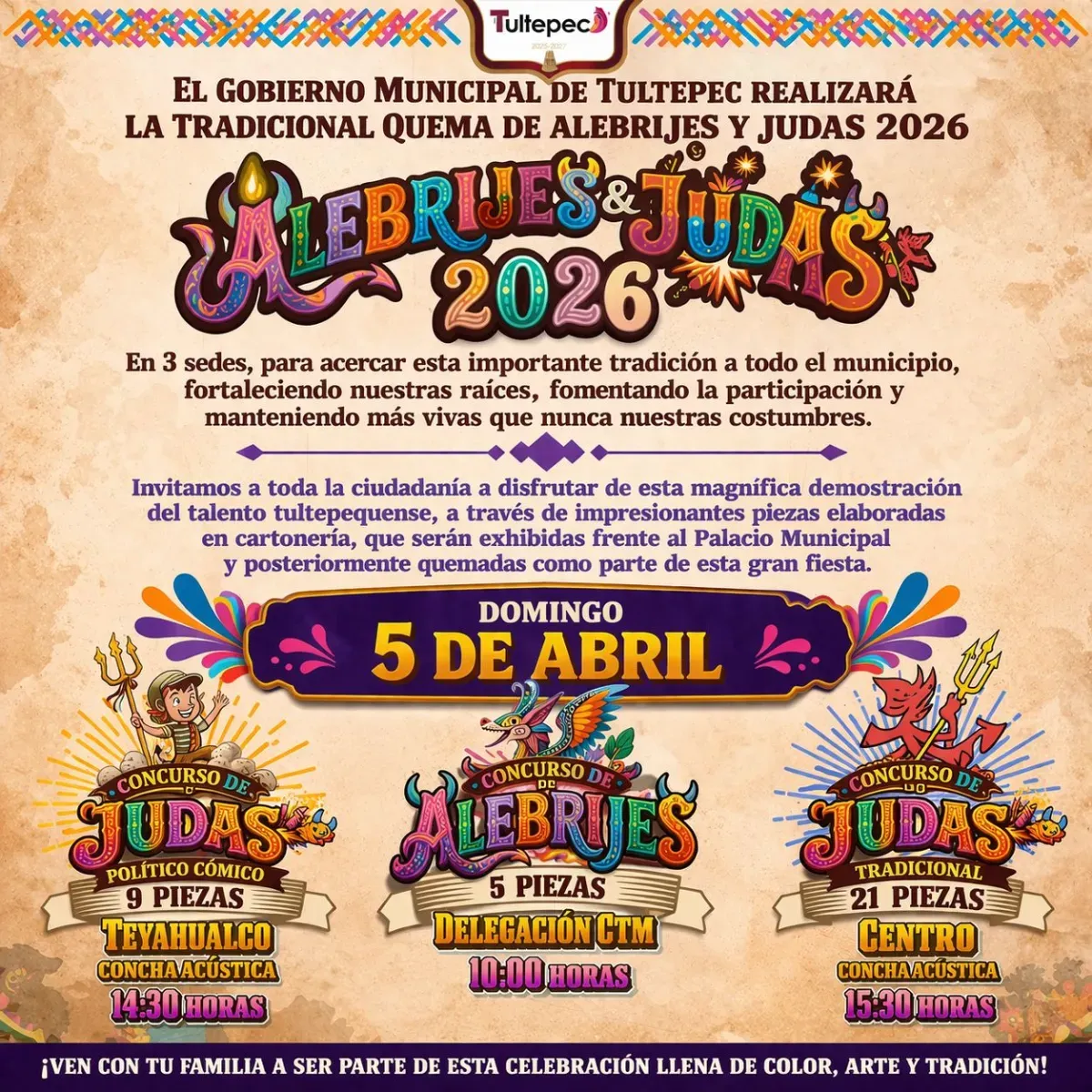 Anuncian quema de Judas y Alebrijes 2026 en Tultepec