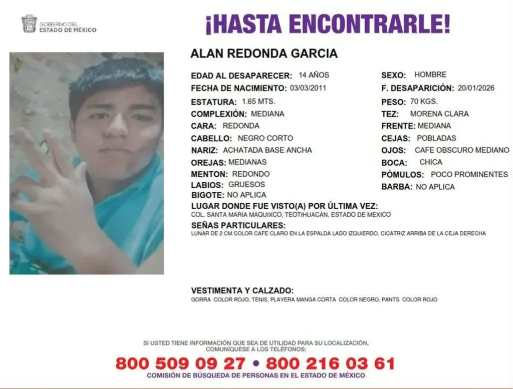 Urgente: Buscan a Alan Redonda García, desaparecido en Teotihuacán