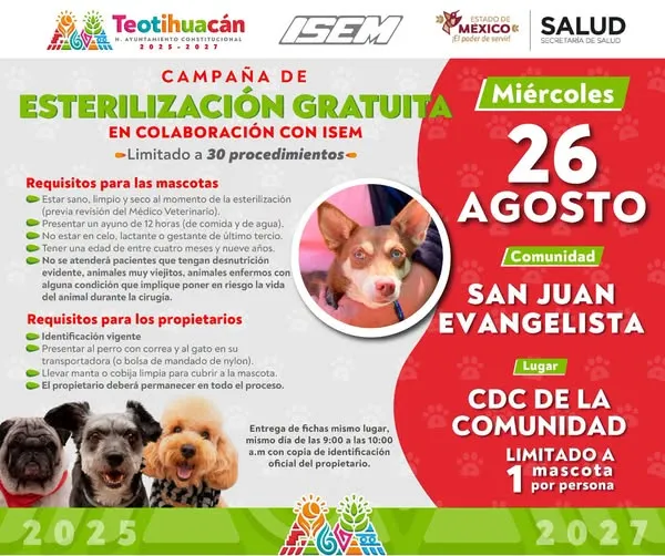 Convoca Teotihuacán a jornada de esterilización gratuita