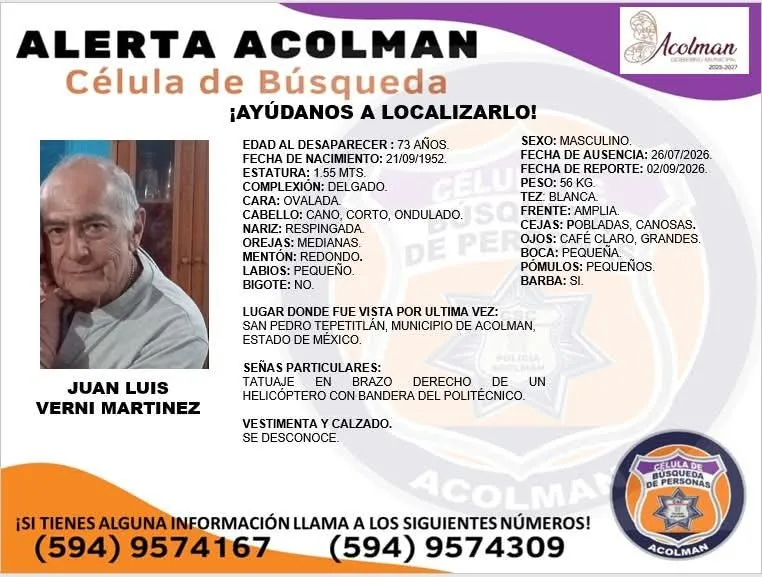 Buscan a adulto mayor desaparecido en San Pedro Tepetitlán