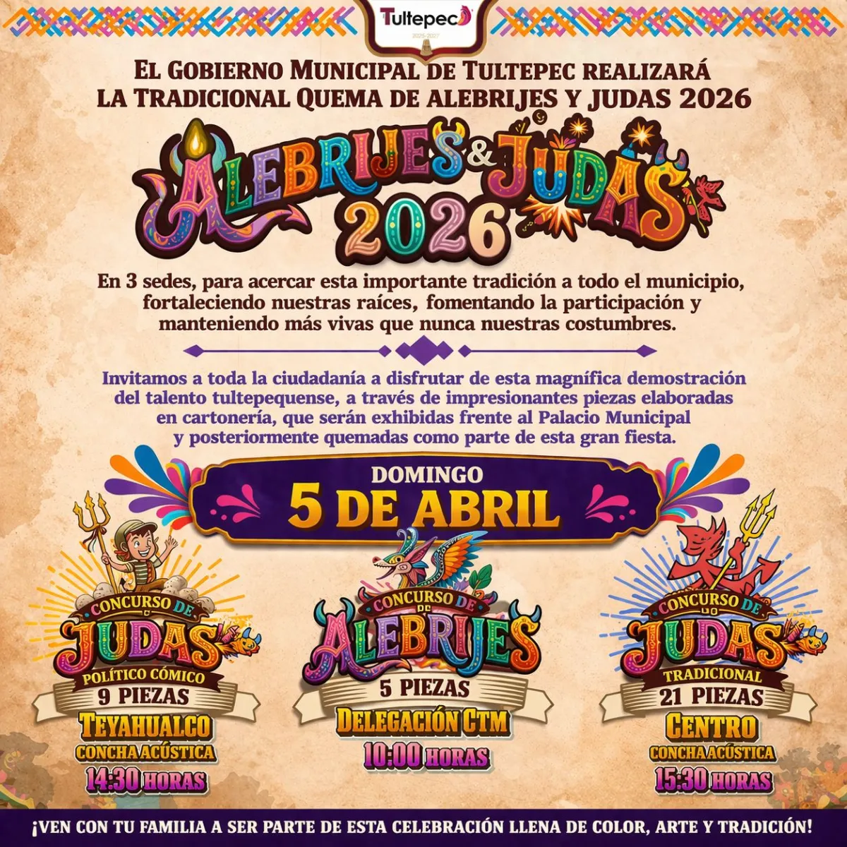 Anuncian quema de Judas y Alebrijes 2026 en Tultepec